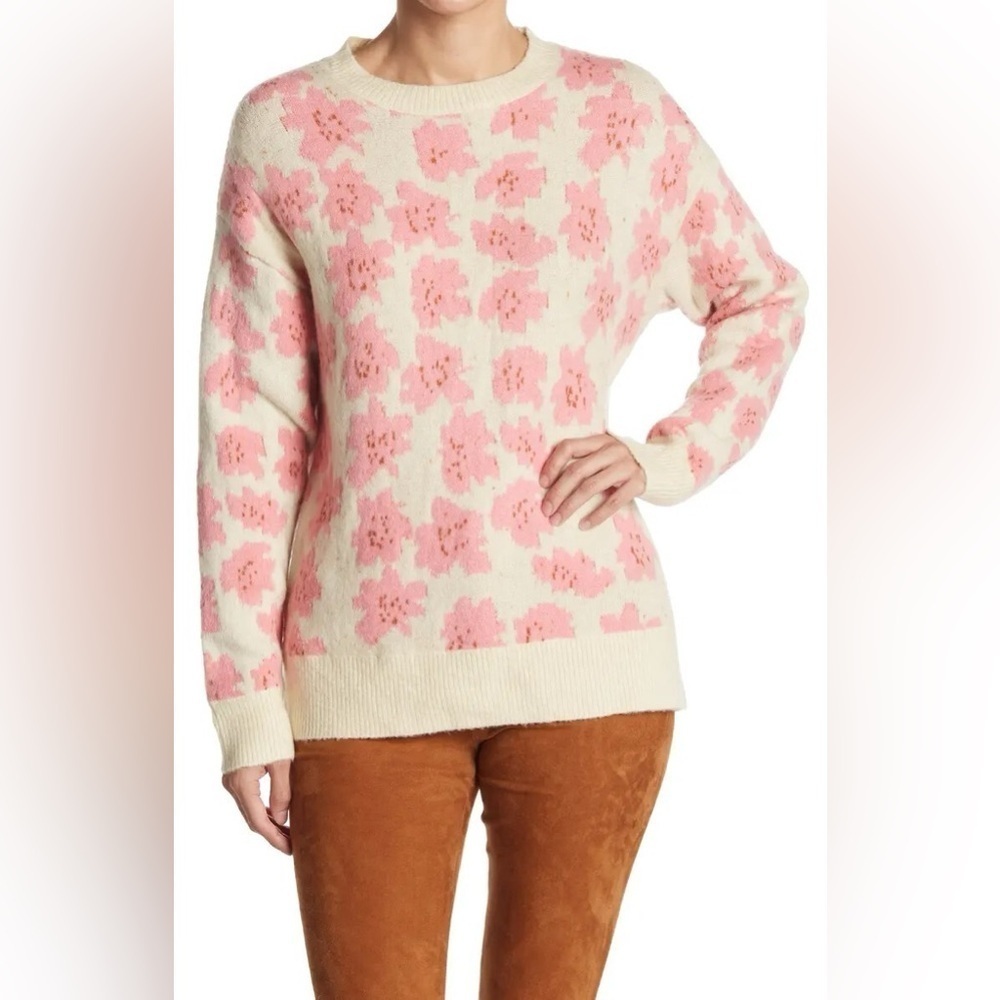 Frnch Nikki Flower Print Sweater in Geranium Pink, Size Small